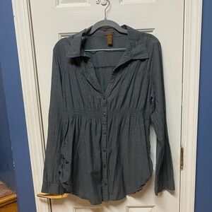 Copper Key Womens Gray Button Up Top Size xL Long Sleeve Cinch side and front